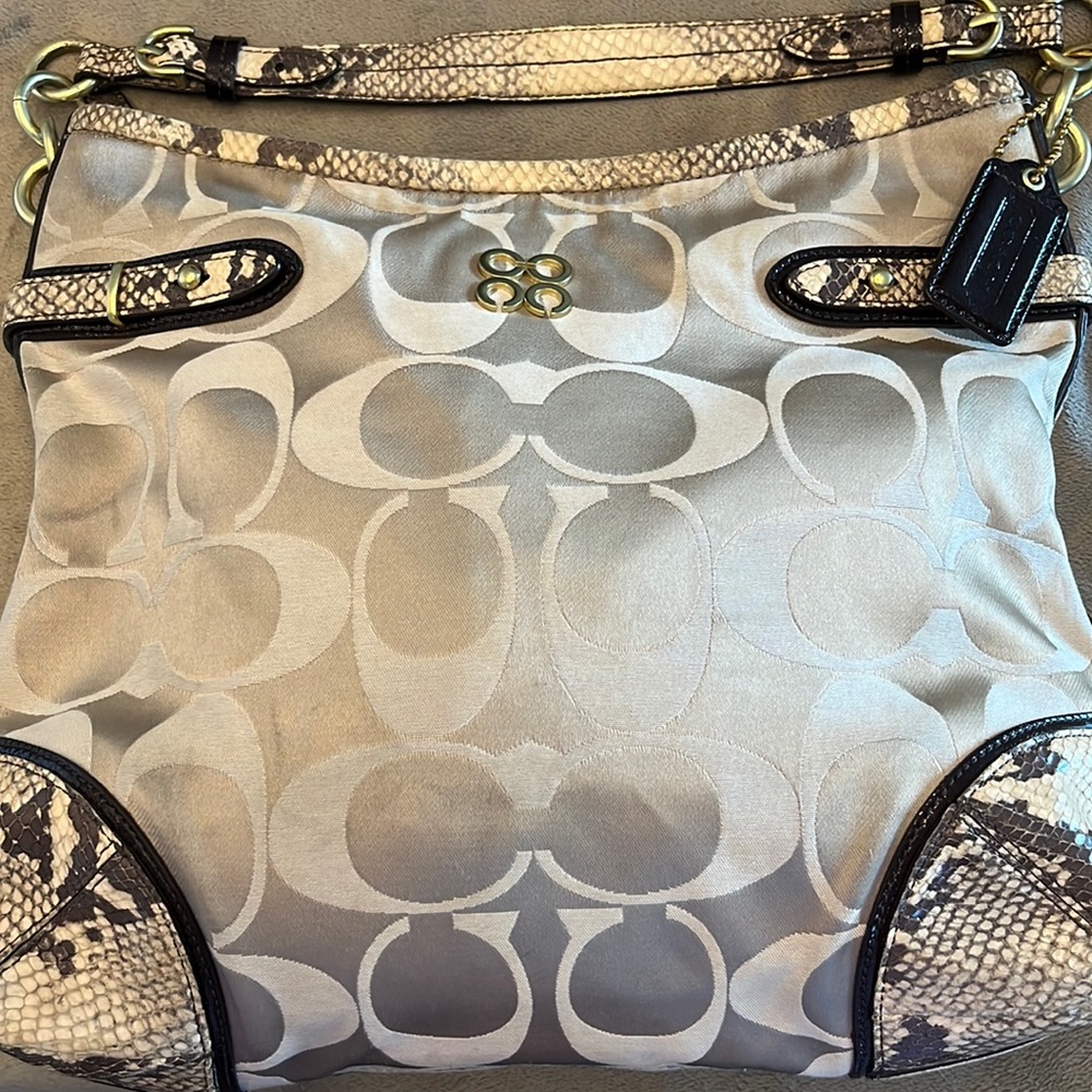 AUTHENTIC COACH SNAKESKIN Signature Sateen Shoulder Hobo